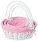 White Round Willow Gift Basket, with Gingham Liner and Handles